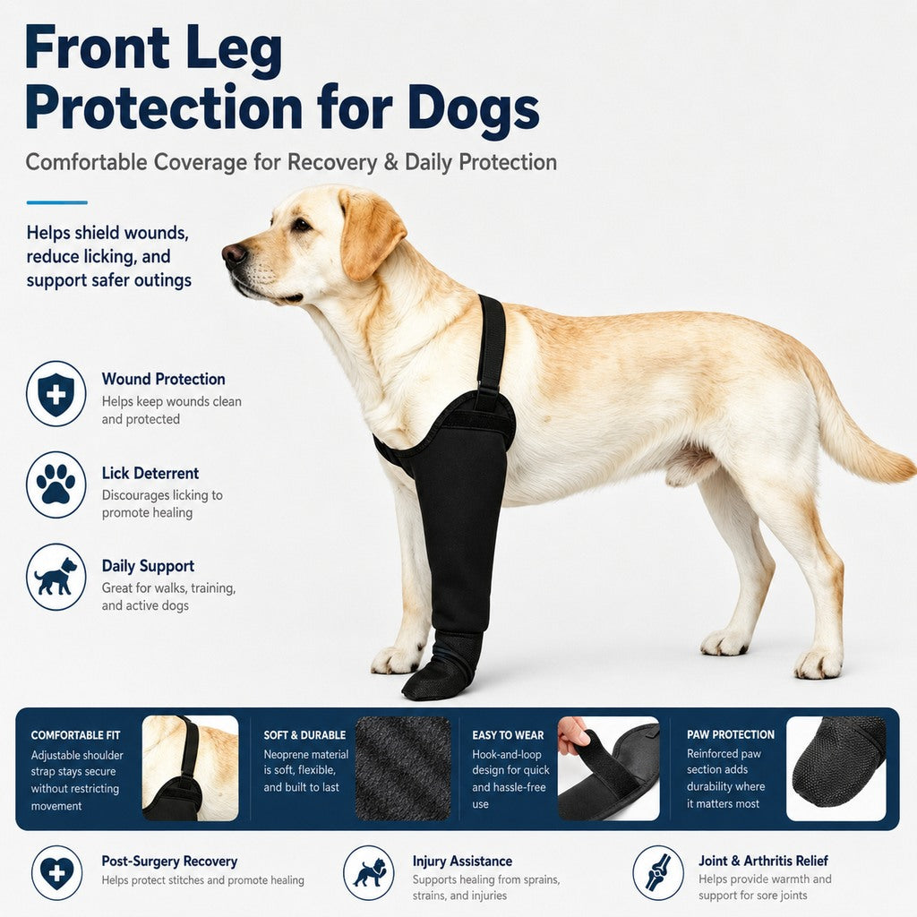 Malloren Dog Front Leg Protective Sleeve for Recovery & Walks - Helps Reduce Licking