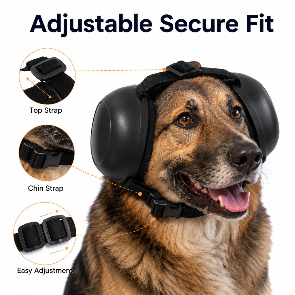 Malloren Dog Noise-Reducing Ear Muffs for Fireworks, Thunderstorms & Grooming - Adjustable Anxiety Comfort Ear Protection for Medium & Large Dogs