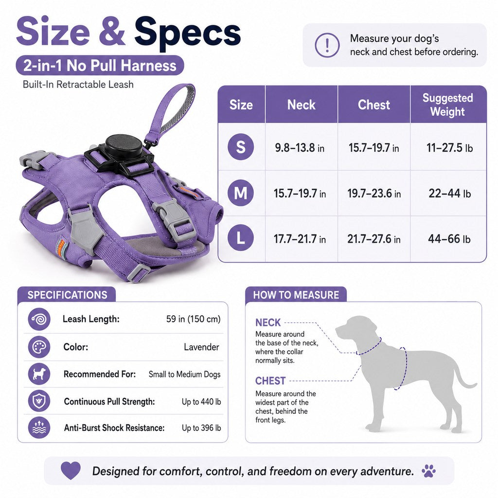 Malloren 2-in-1 No Pull Dog Harness with Built-in Retractable Leash - Safe & Comfortable Control for Daily Walks & Outdoor Adventures