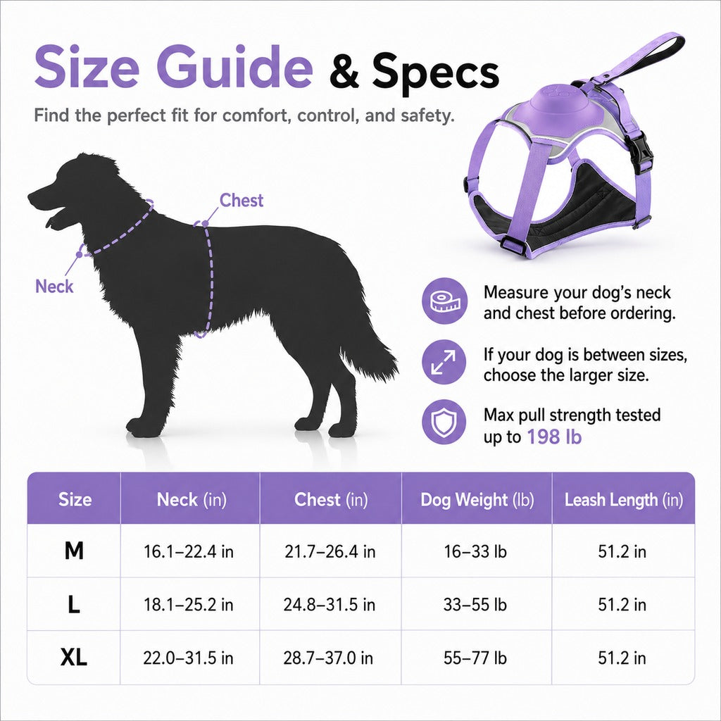 Malloren No-Pull Reflective Dog Harness with Built-In Retractable Leash for Safer Daily Walks