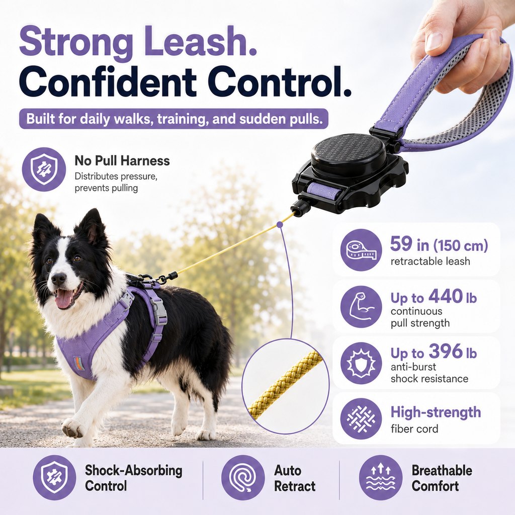 Malloren 2-in-1 No Pull Dog Harness with Built-in Retractable Leash - Safe & Comfortable Control for Daily Walks & Outdoor Adventures