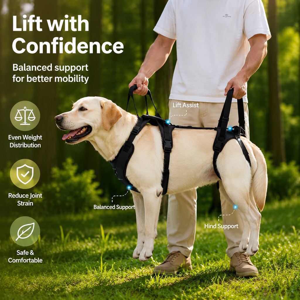 Malloren Full-Body Dog Lift Harness for Large Dogs - Front & Rear Mobility Support for Stairs, Car Ramps and Weak Hind Legs