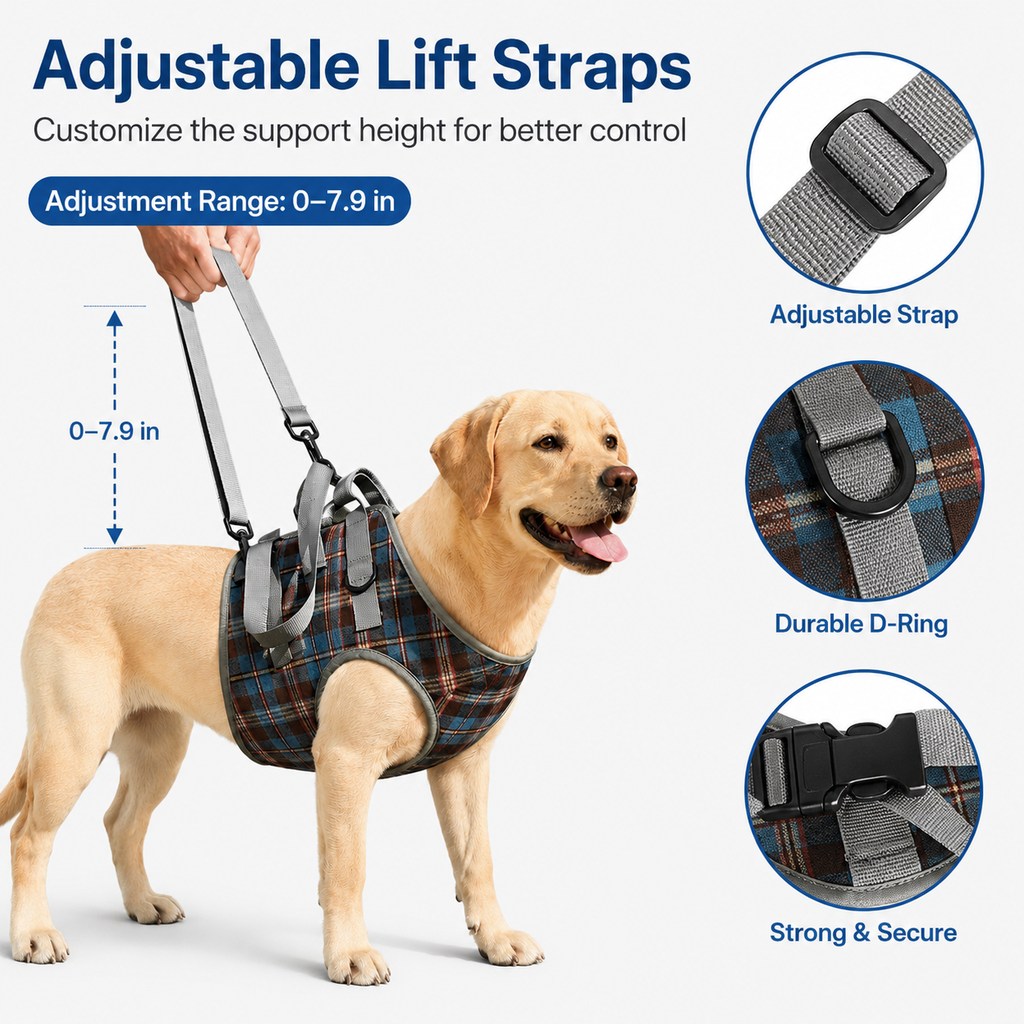 Malloren Dog Mobility Support Harness for Stairs & Cars - Front or Rear Lift Assist for Weak Legs