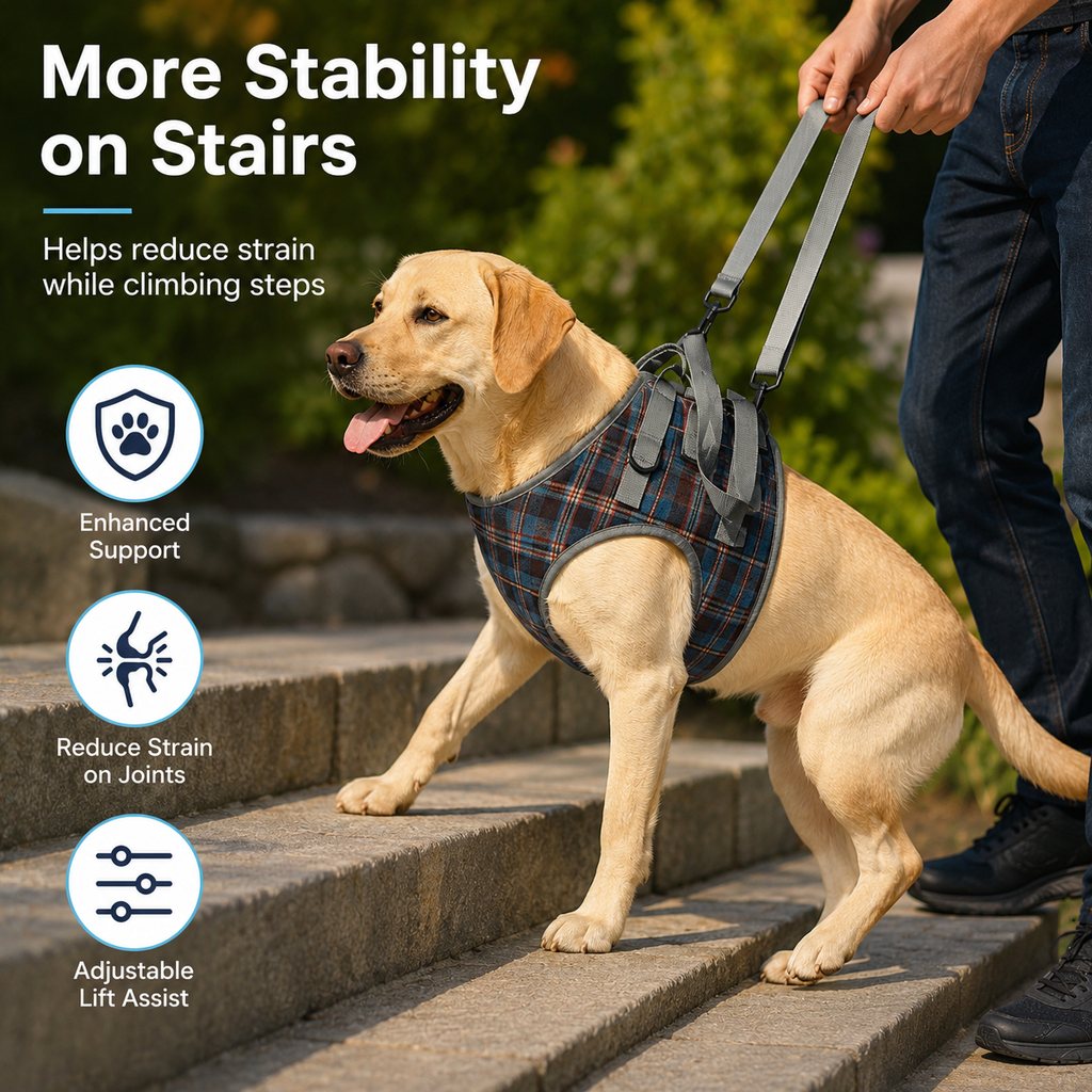 Malloren Dog Mobility Support Harness for Stairs & Cars - Front or Rear Lift Assist for Weak Legs