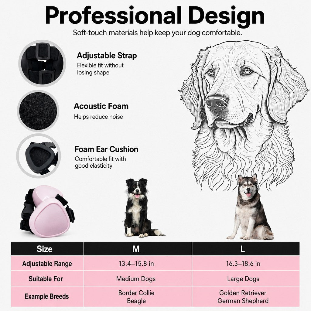 Malloren Dog Noise-Reducing Ear Muffs for Fireworks, Thunderstorms & Grooming - Adjustable Anxiety Comfort Ear Protection for Medium & Large Dogs