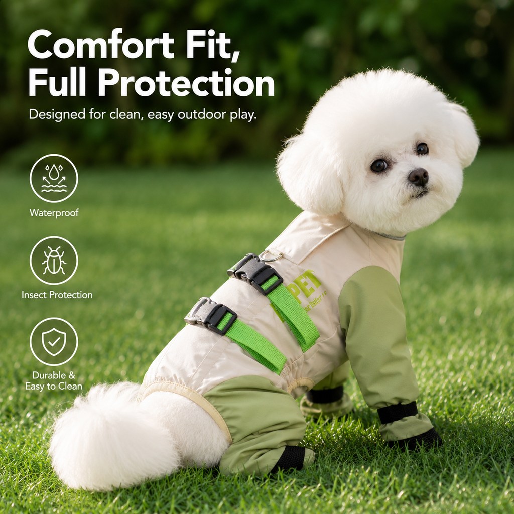 Malloren Dog Outdoor Protection Suit – Keep Fur Cleaner from Grass, Dirt, Bugs & Wet Ground During Walks