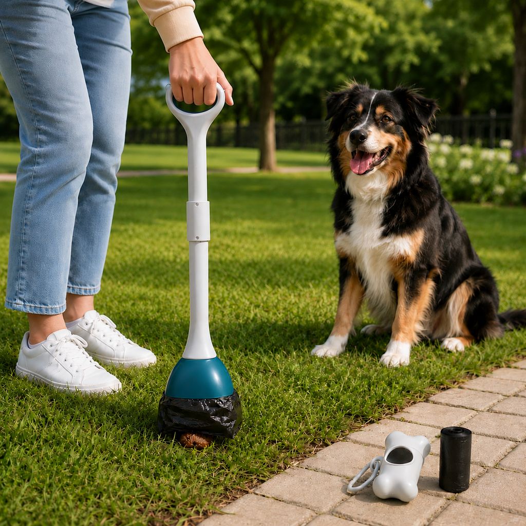 Malloren Dog Pooper Scooper for Walks & Yard Cleanup - Bag-Lined Claw with 3 Handle Lengths for Less-Contact Pickup