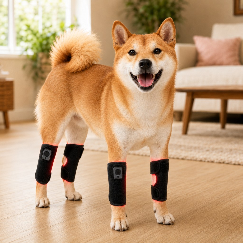 Malloren Rechargeable Red Light Therapy Dog Knee Wrap for Senior Dogs - At-Home Leg Comfort Support for Post-Walk Stiffness & Mobility Care