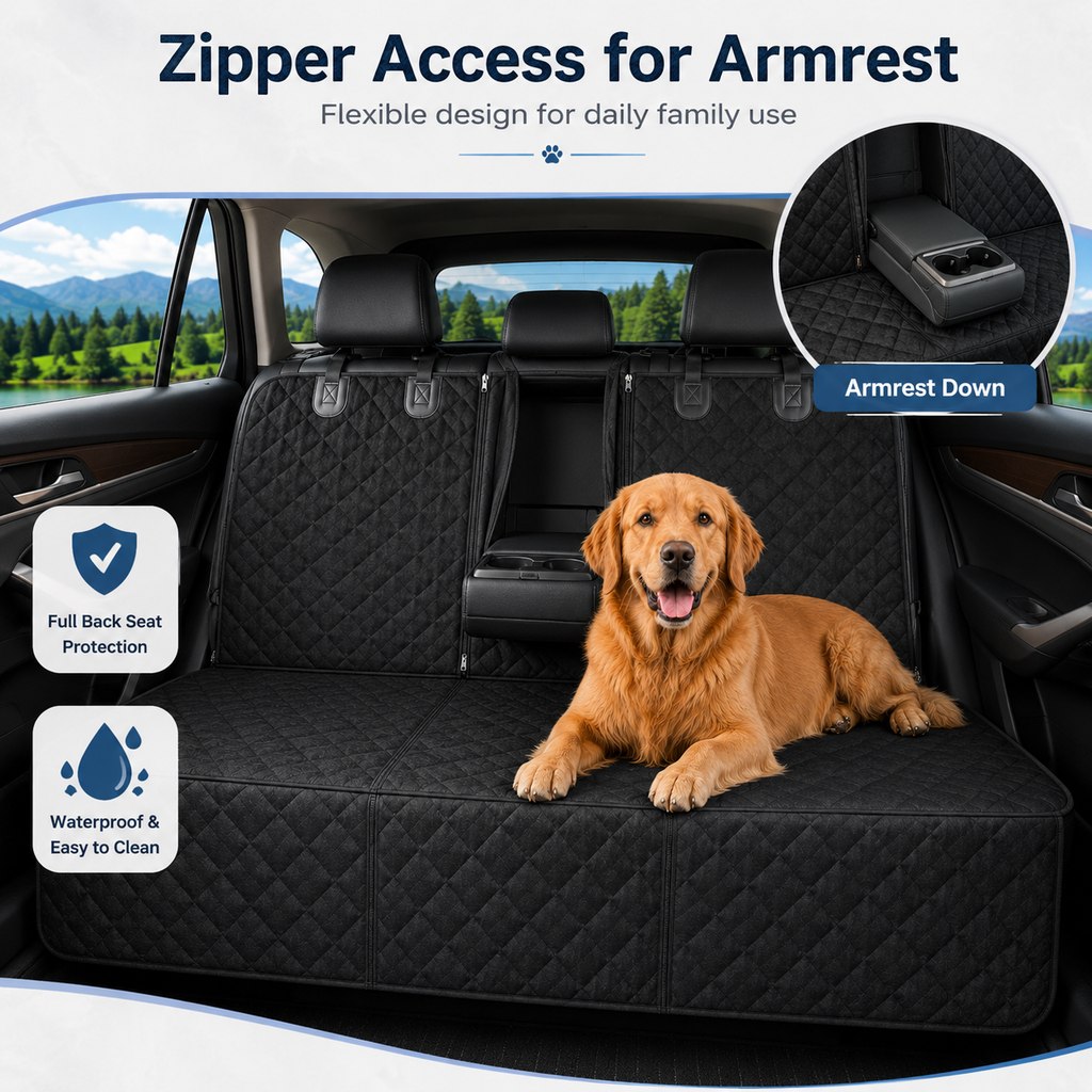 Malloren Waterproof Dog Car Back Seat Cover for Road Trips - Protects from Mud, Fur & Scratches