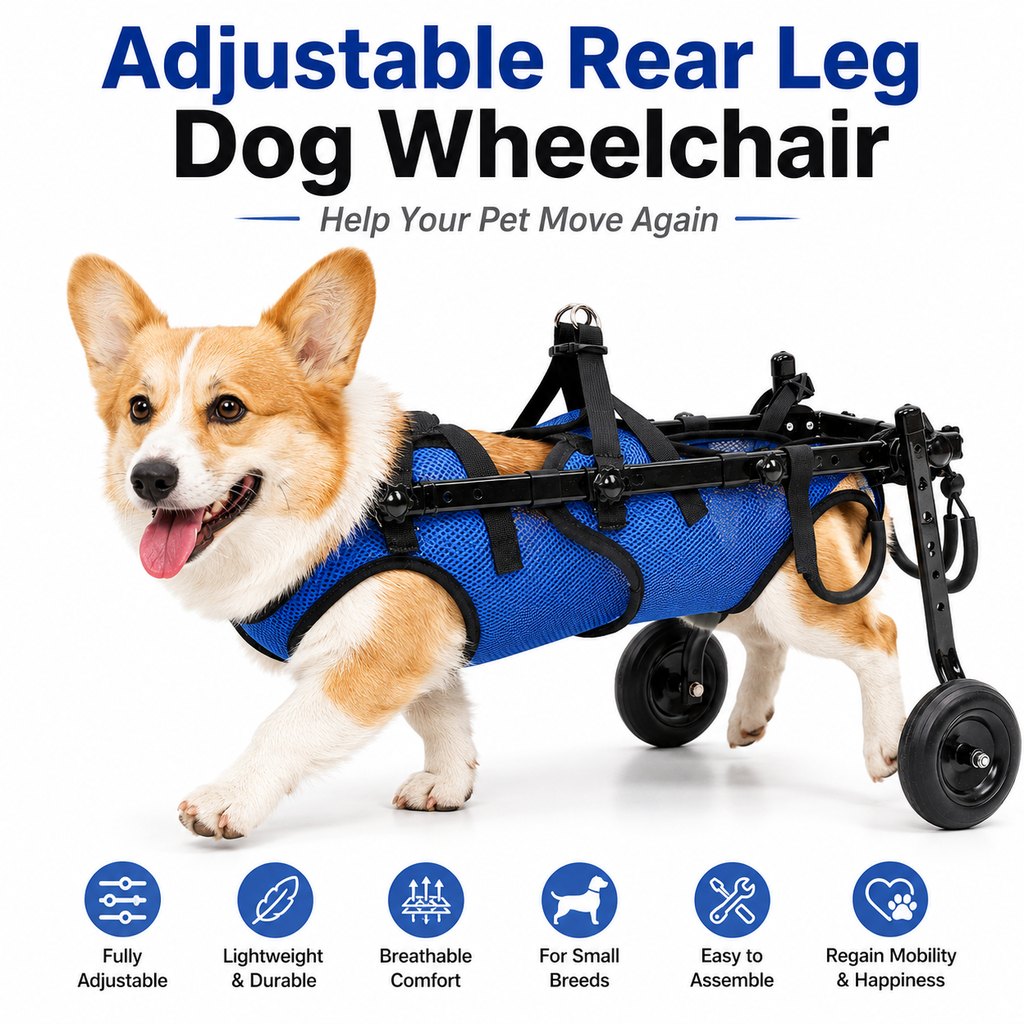 Malloren Adjustable Rear Leg Dog Wheelchair for Daily Walks - Mobility Support Cart for Small Dogs with Weak Back Legs