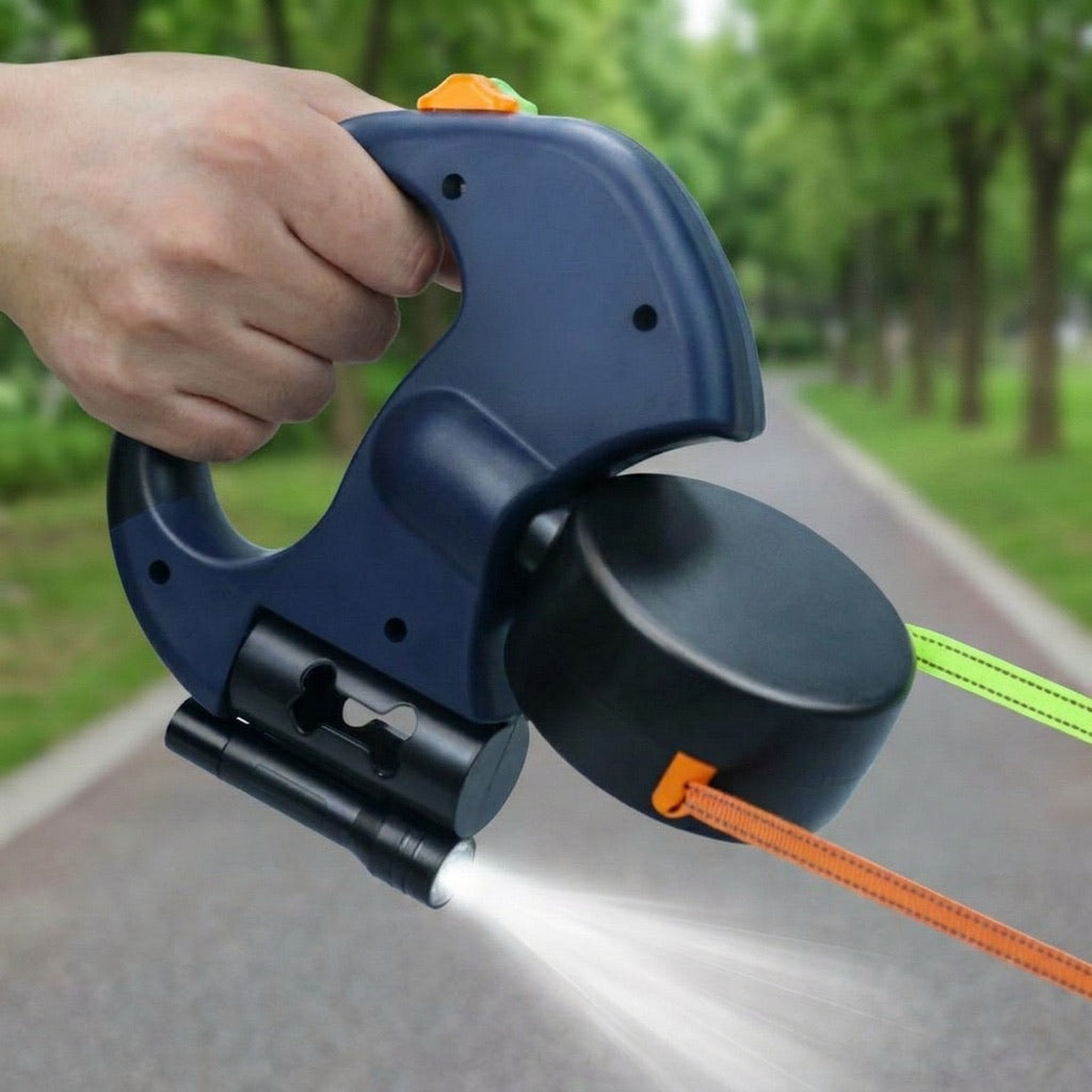 Malloren Dual Dog Leash – 360° Tangle-Free Retractable with LED Light & Built-In Poop Bag Holder