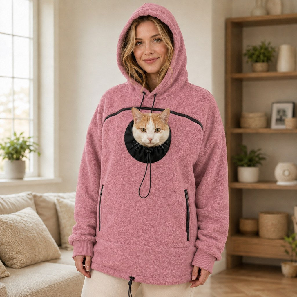 Malloren Hands-Free Pet Carrier Hoodie – Cozy Front Pouch for Cats & Small Dogs at Home & Everyday Outings