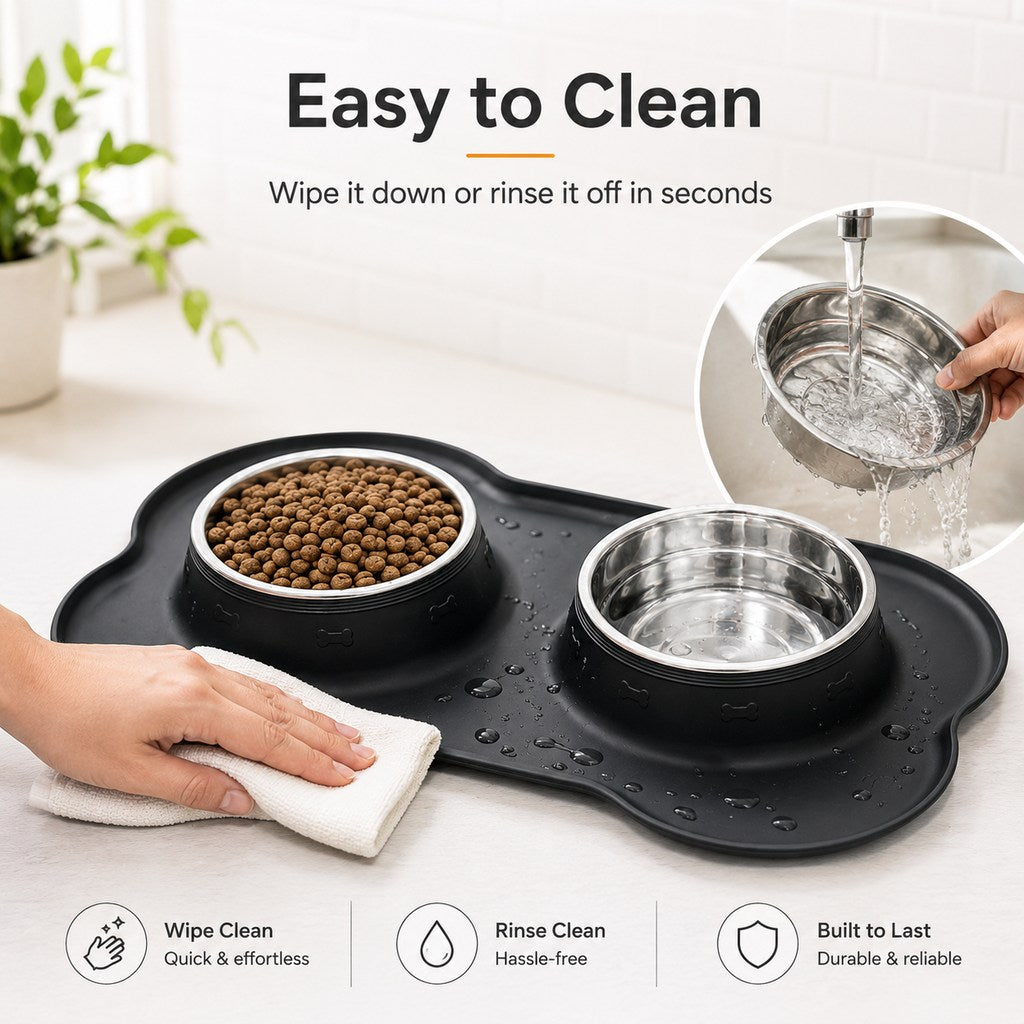 Malloren Spill-Proof Dual Pet Bowl for Cats & Dogs - Mess-Free Food & Water Station for Cleaner Floors