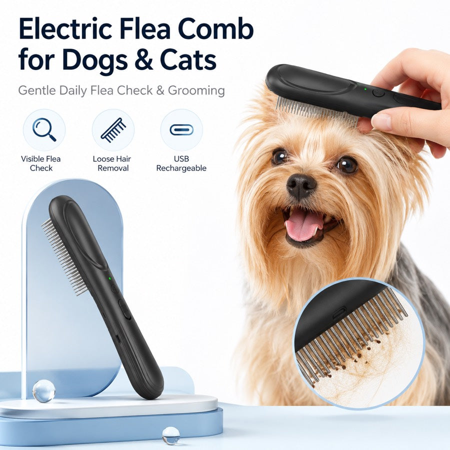 Malloren Electric Flea Comb for Dogs & Cats – At-Home Flea Check & Loose Hair Grooming Without Sprays