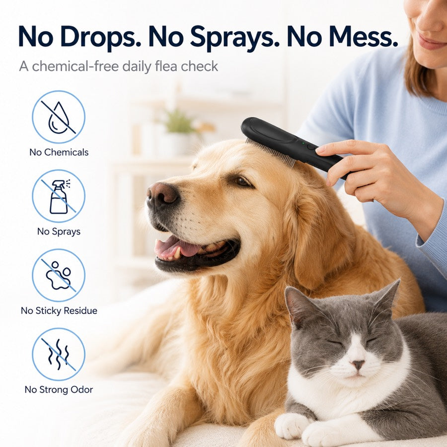 Malloren Electric Flea Comb for Dogs & Cats – At-Home Flea Check & Loose Hair Grooming Without Sprays