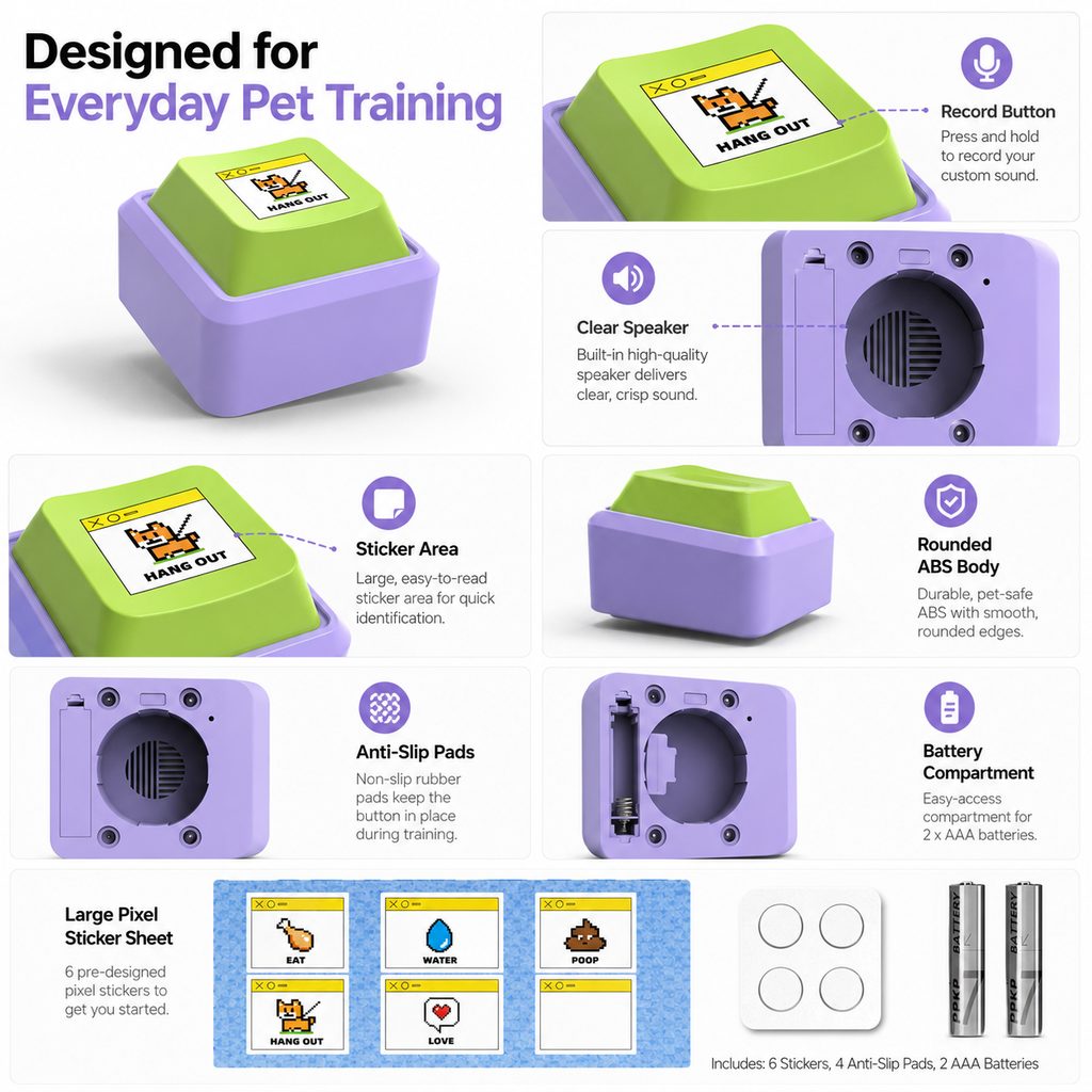 Malloren PawTalk Recordable Pet Communication Button for Dogs & Cats - Voice Training Toy for Food, Water, Walks & Play