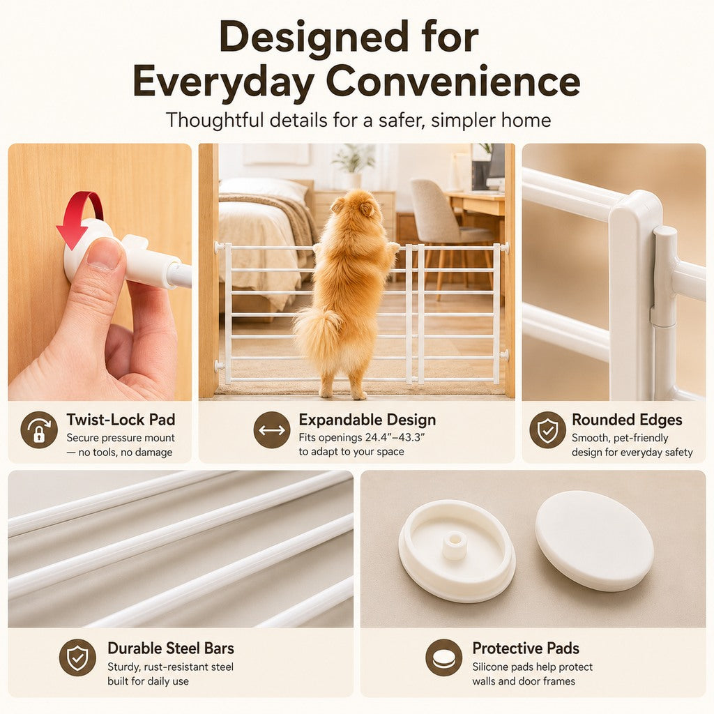 Malloren No-Drill Expandable Pet Gate for Doorways - Adjustable Indoor Barrier for Small Dogs