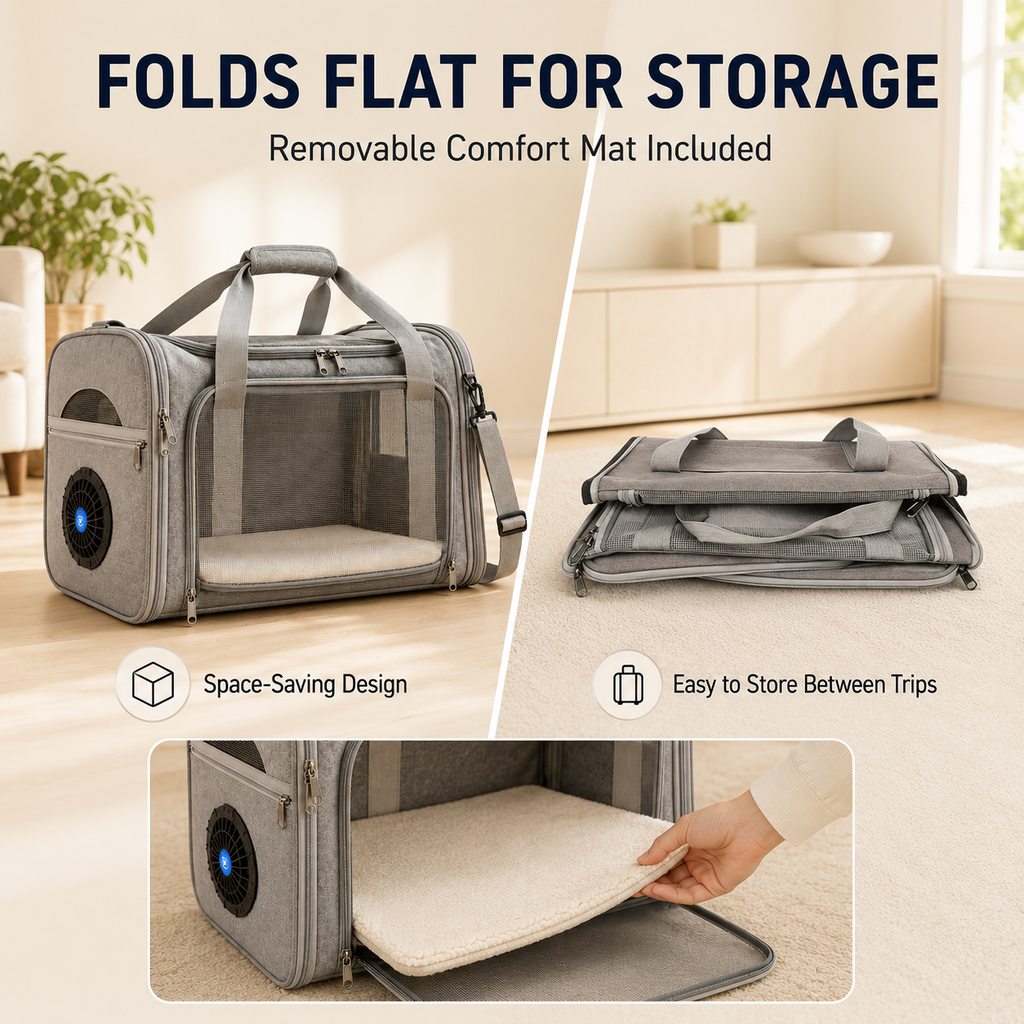 Malloren Fan-Assisted Pet Carrier for Vet Visits & Road Trips - Ventilated Travel Bag for Cats & Small Dogs