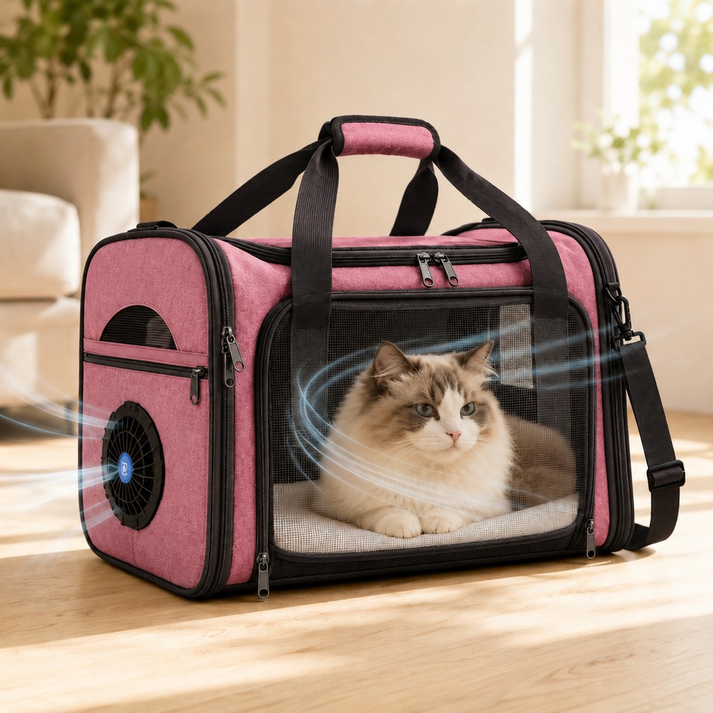 Malloren Fan-Assisted Pet Carrier for Vet Visits & Road Trips - Ventilated Travel Bag for Cats & Small Dogs