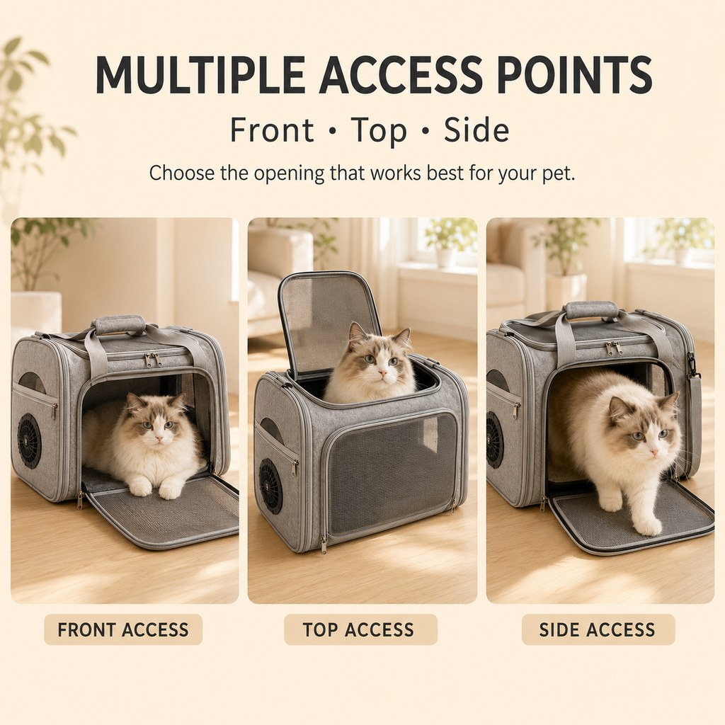 Malloren Fan-Assisted Pet Carrier for Vet Visits & Road Trips - Ventilated Travel Bag for Cats & Small Dogs