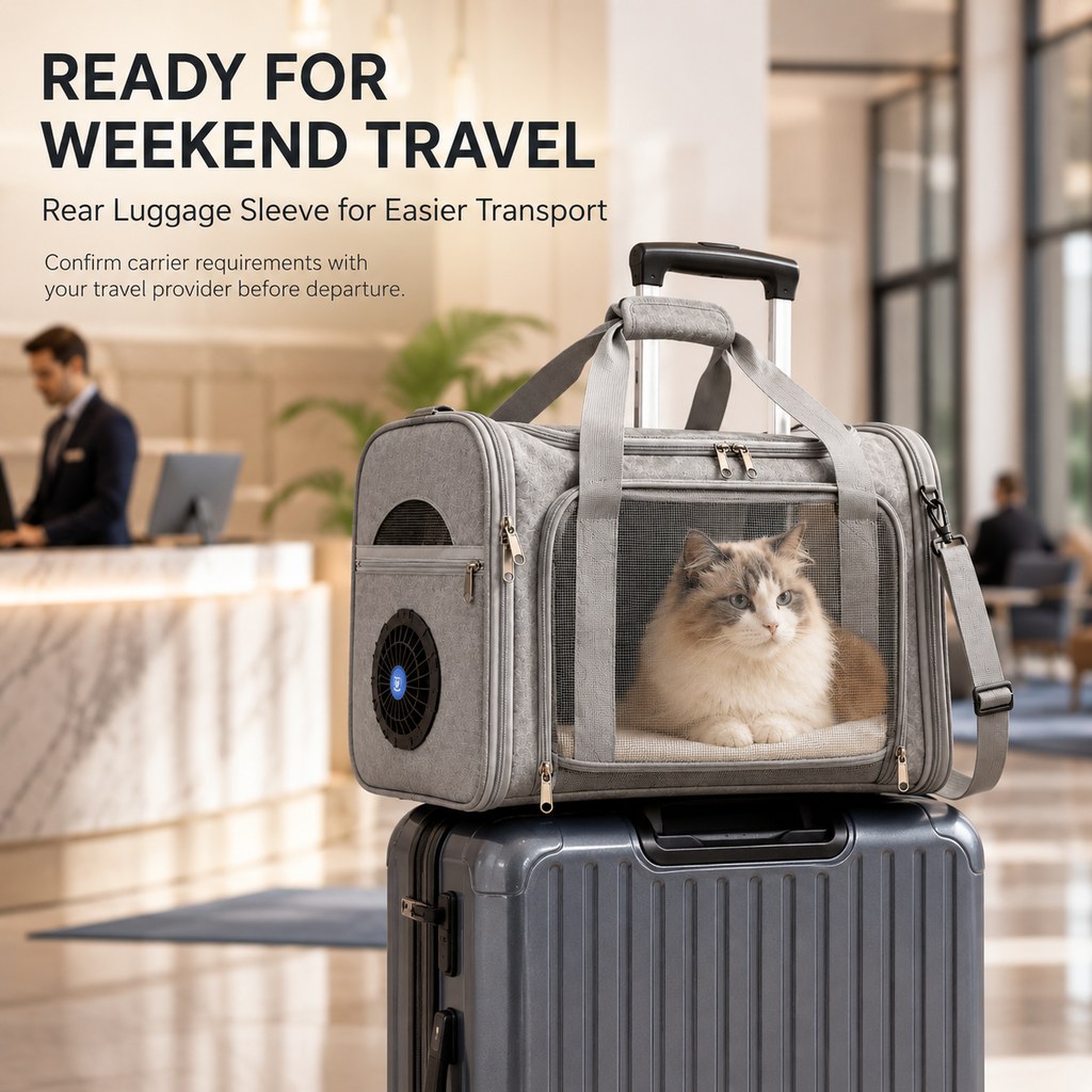 Malloren Fan-Assisted Pet Carrier for Vet Visits & Road Trips - Ventilated Travel Bag for Cats & Small Dogs