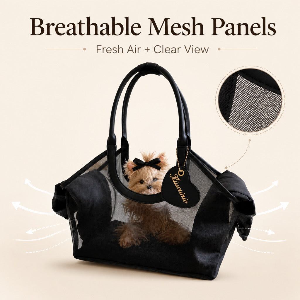 Malloren Chic Mesh Pet Carrier Tote for Cafe Runs & Vet Visits - Breathable Small Dog & Cat Travel Bag