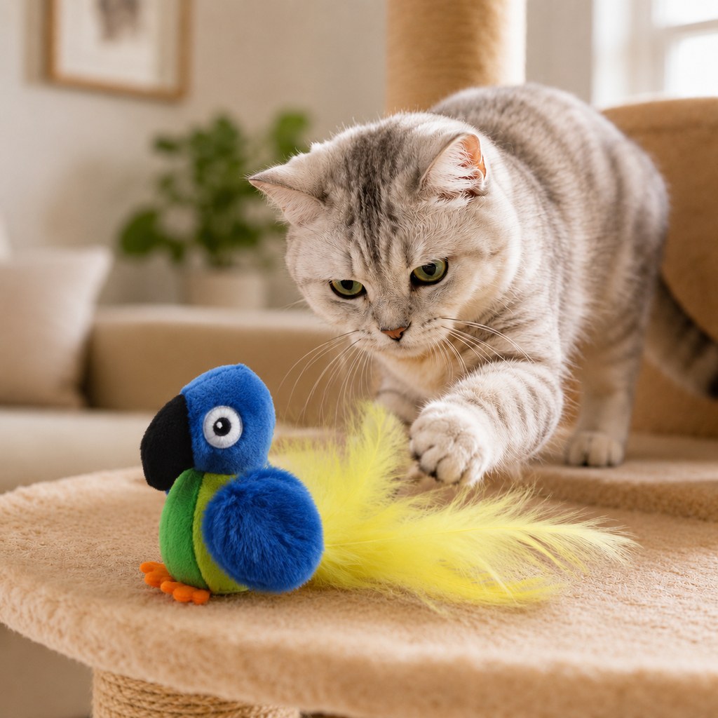 Malloren Rechargeable Interactive Cat Toy - Flapping Bird, Plush Animal & Motion Activated Toys for Indoor Cats