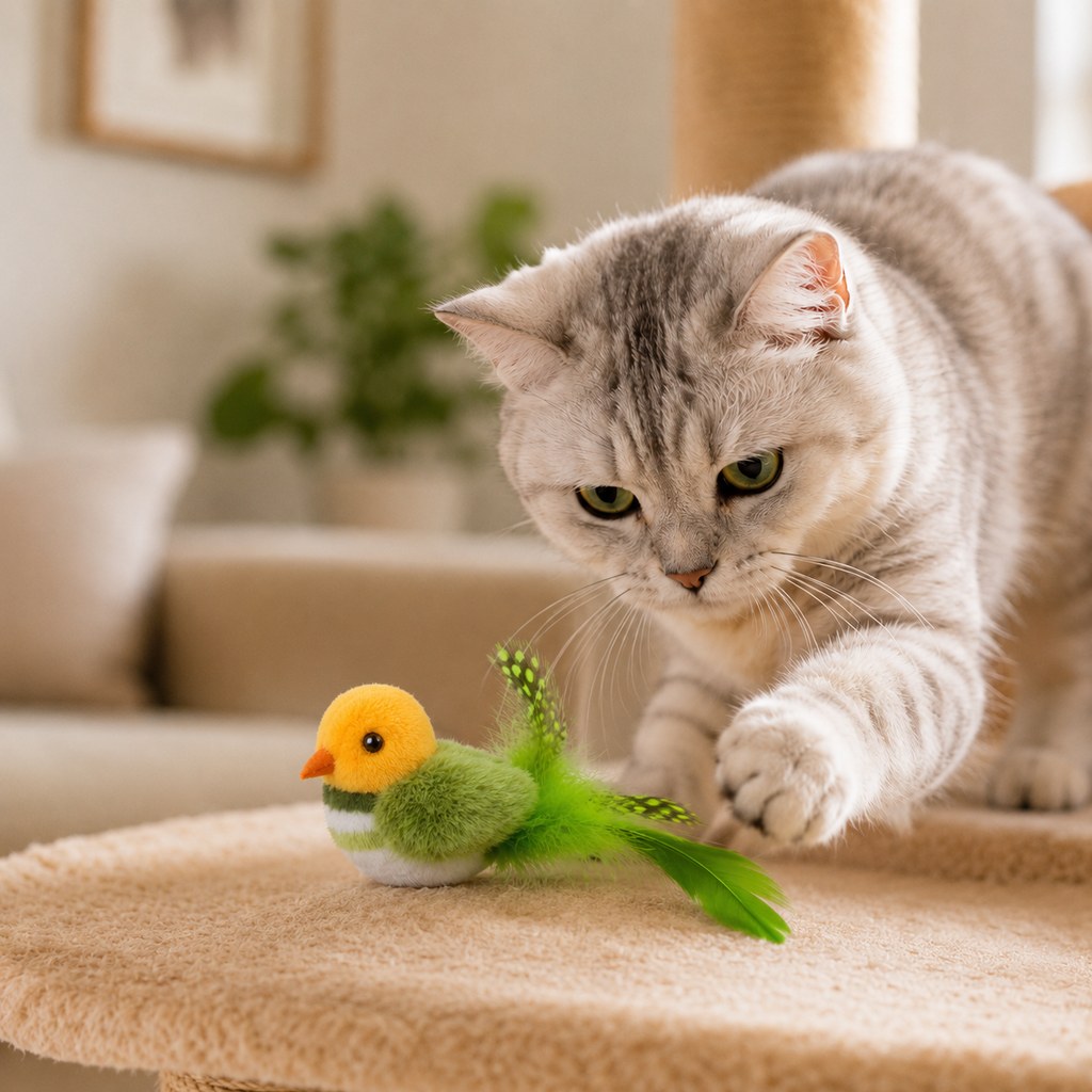 Malloren Rechargeable Interactive Cat Toy - Flapping Bird, Plush Animal & Motion Activated Toys for Indoor Cats
