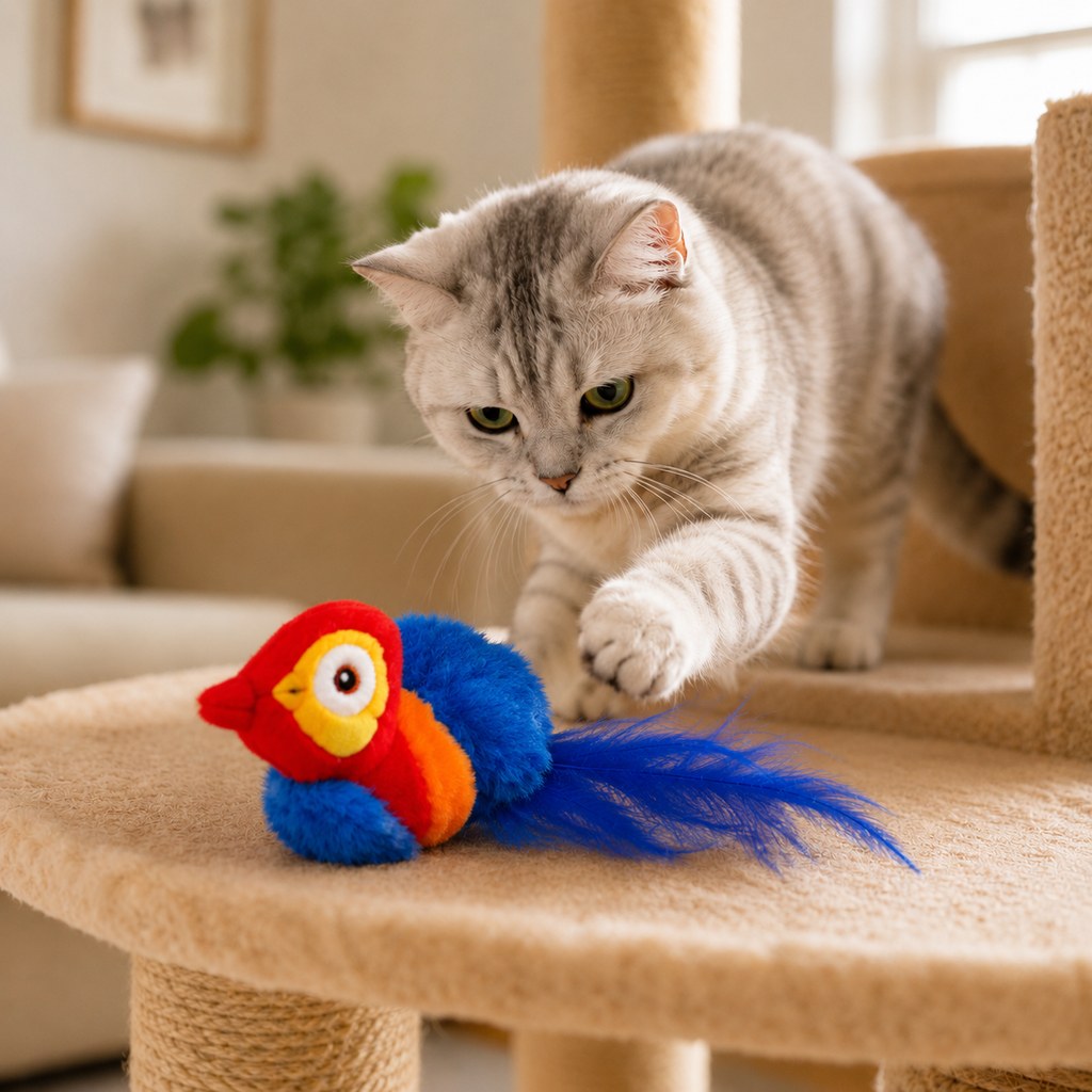Malloren Rechargeable Interactive Cat Toy - Flapping Bird, Plush Animal & Motion Activated Toys for Indoor Cats