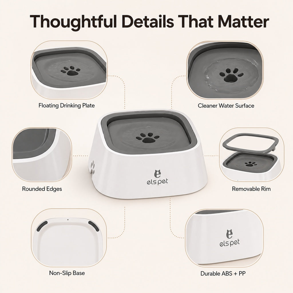 Malloren Floating Pet Water Bowl for Home & Car - Less Splash, Cleaner Floors