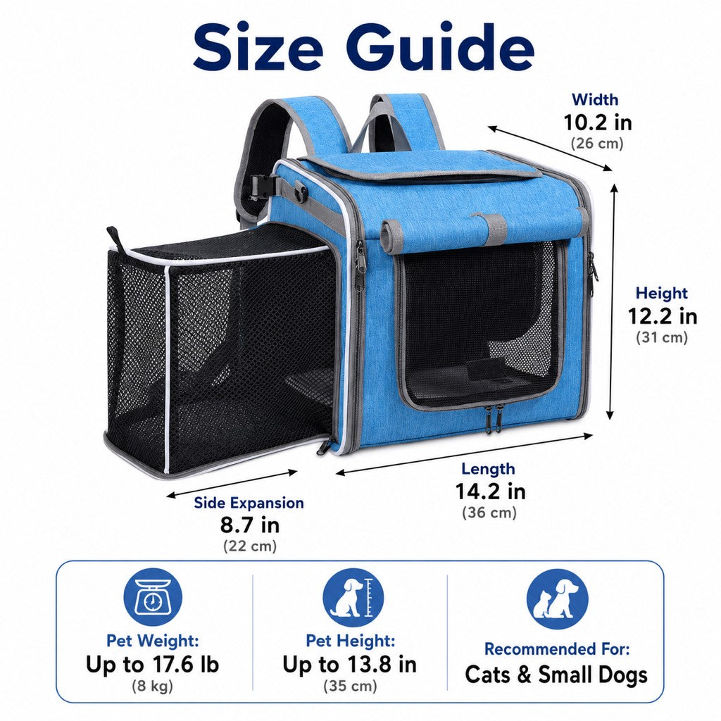 Malloren 4-in-1 Expandable Bike Pet Carrier Backpack for Cats &Small Dogs - Hands-Free Rides, Car Travel & Vet Trips with Extra Breathing Room