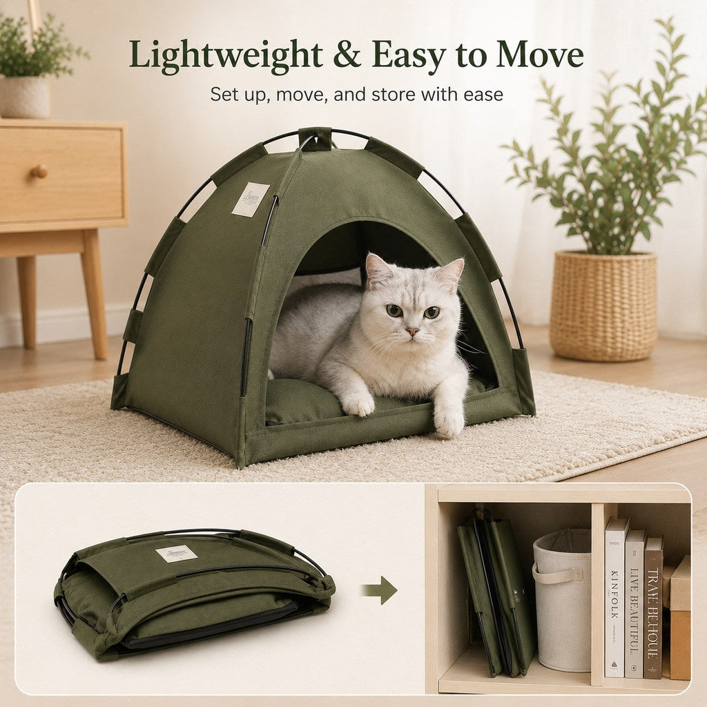 Malloren Cozy Foldable Cat Tent Bed for Apartment Naps - Breathable Hideaway with Removable Cushion