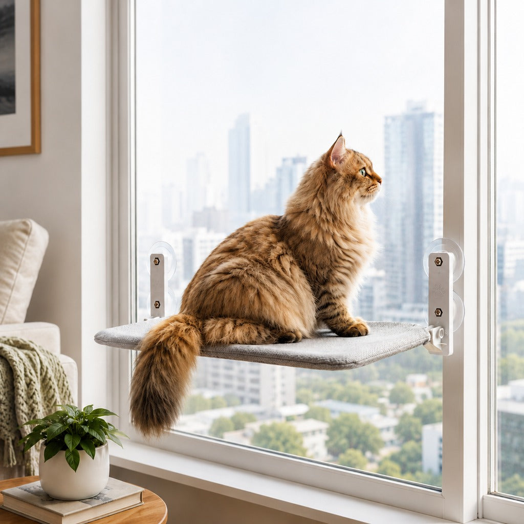 Malloren Foldable Cat Window Hammock for Apartments - No-Drill Suction Perch for Sunny Naps Without Taking Up Floor Space