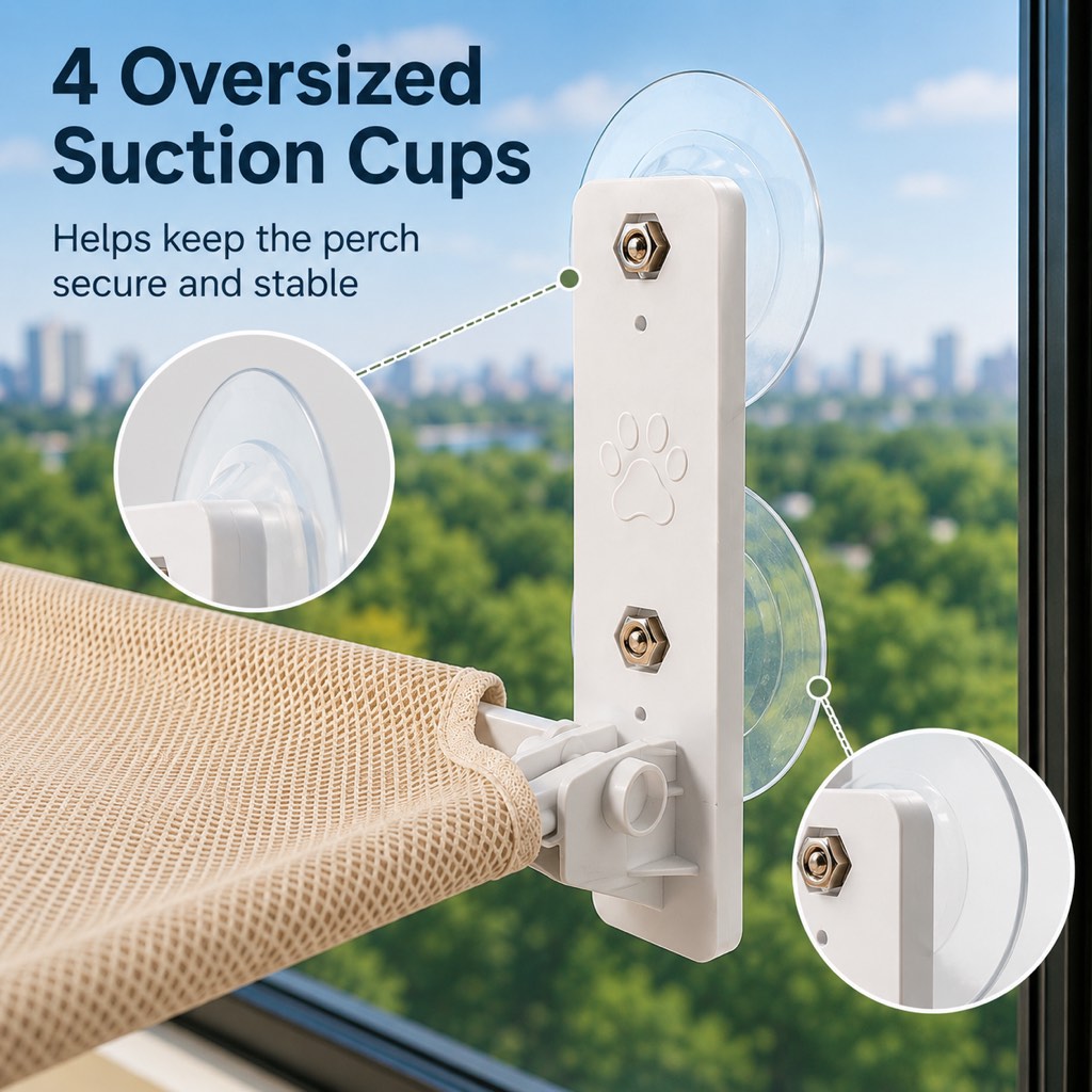 Malloren Foldable Cat Window Hammock for Apartments - No-Drill Suction Perch for Sunny Naps Without Taking Up Floor Space