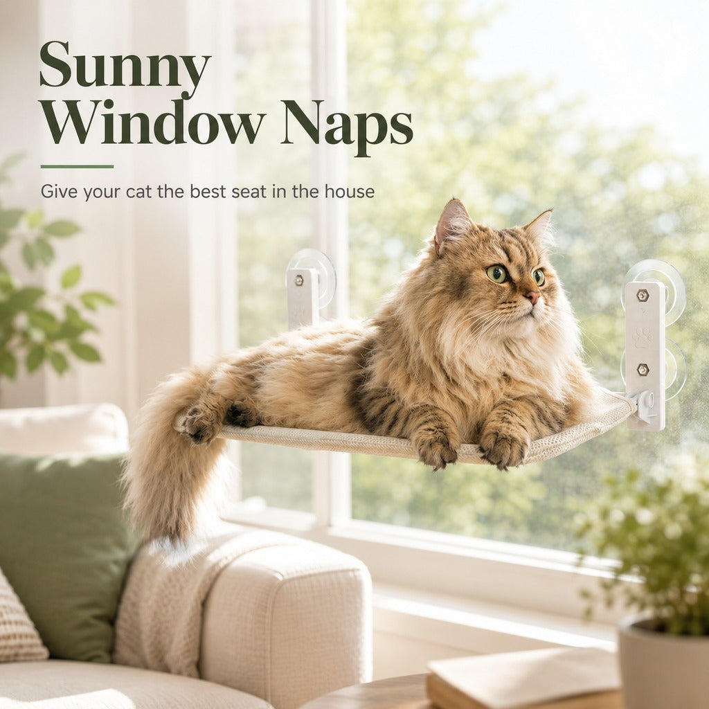 Malloren Foldable Cat Window Hammock for Apartments - No-Drill Suction Perch for Sunny Naps Without Taking Up Floor Space