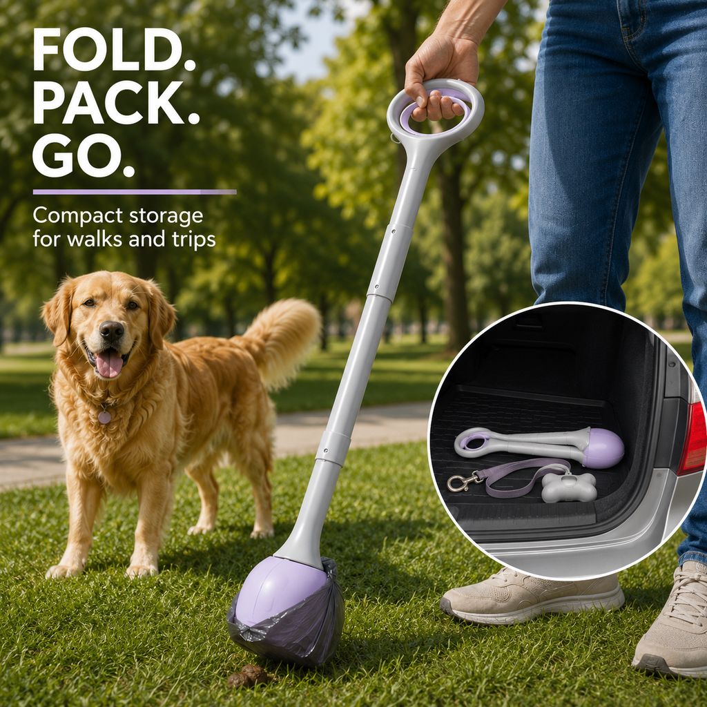Malloren Dog Pooper Scooper for Walks & Yard Cleanup - Bag-Lined Claw with 3 Handle Lengths for Less-Contact Pickup
