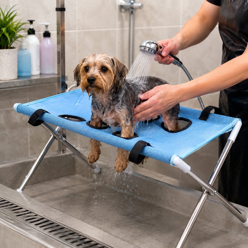 Malloren Foldable Pet Grooming Stand for Cats & Small Dogs - Bathing & Nail Trimming Support for Less Squirming