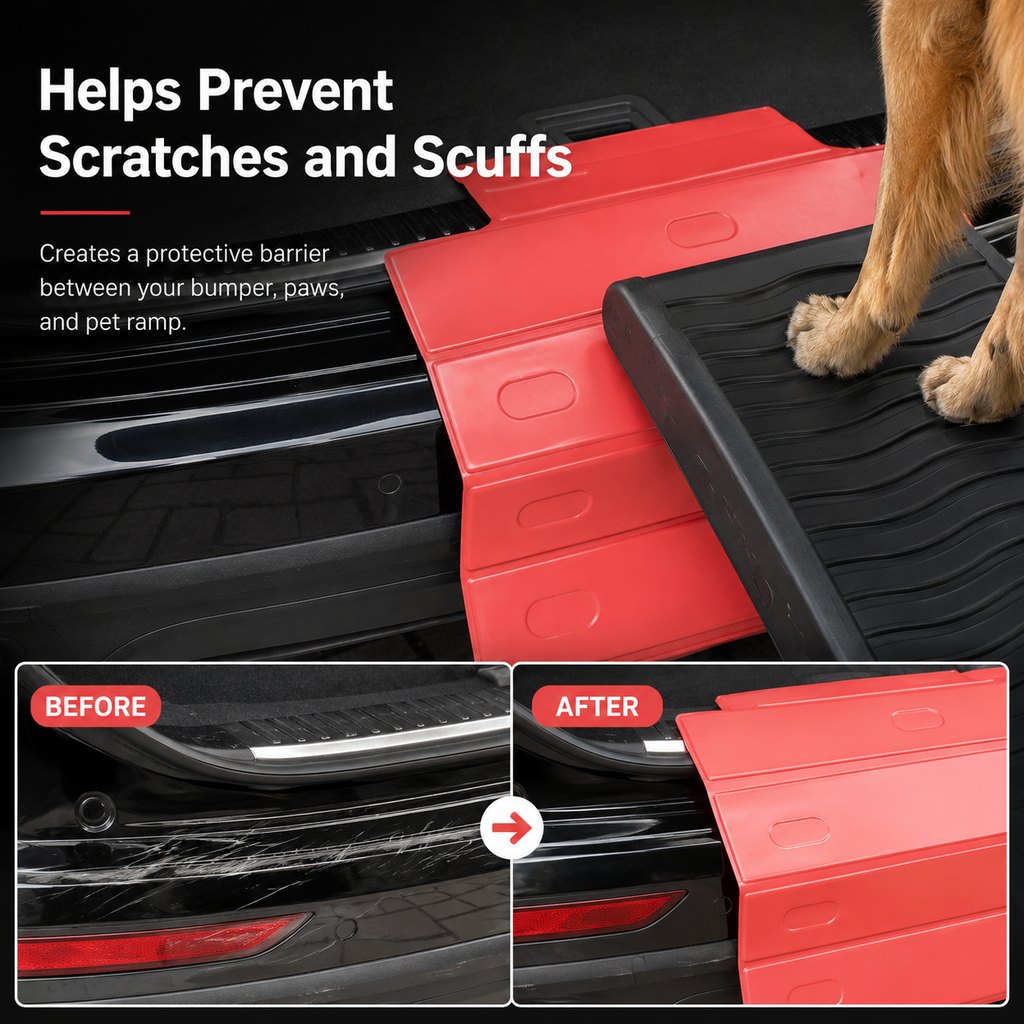 Malloren Foldable Pet Ramp Bumper Protector Mat for SUVs - Protect Your Rear Bumper from Dog Scratches During Car Loading