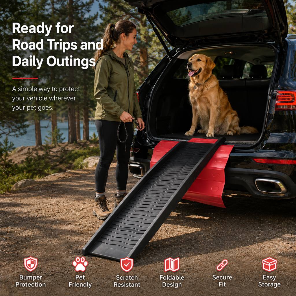 Malloren Foldable Pet Ramp Bumper Protector Mat for SUVs - Protect Your Rear Bumper from Dog Scratches During Car Loading