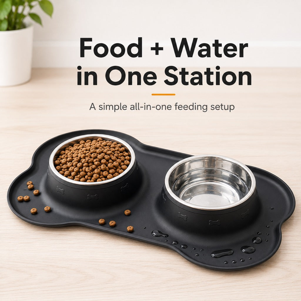 Malloren Spill-Proof Dual Pet Bowl for Cats & Dogs - Mess-Free Food & Water Station for Cleaner Floors