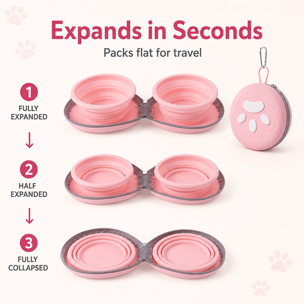 Malloren 2-in-1 Collapsible Pet Travel Bowl for Walks, Parks & Road Trips - Feed and Hydrate Small Dogs or Cats Anywhere