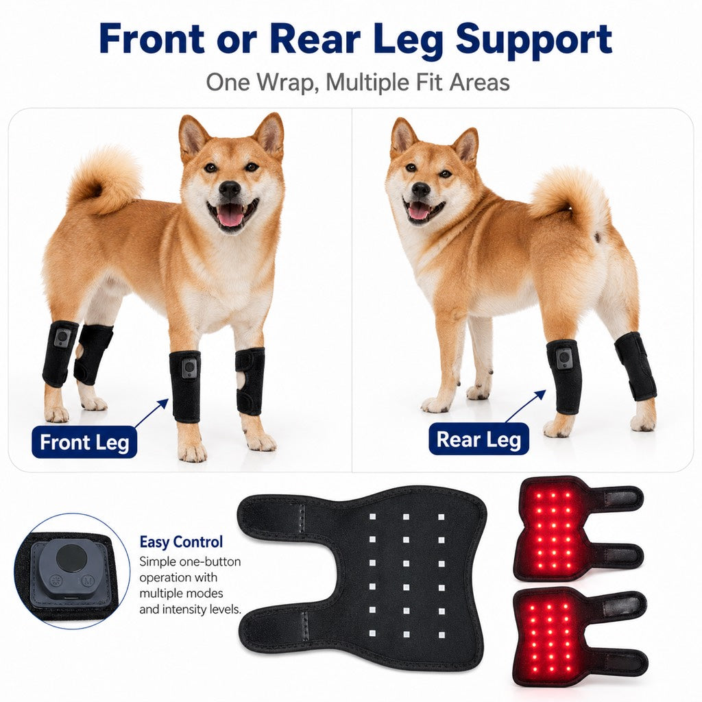Malloren Rechargeable Red Light Therapy Dog Knee Wrap for Senior Dogs - At-Home Leg Comfort Support for Post-Walk Stiffness & Mobility Care