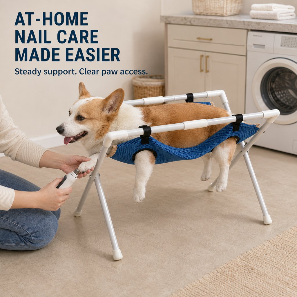Malloren Freestanding Foldable Pet Grooming Hammock Stand for Easier At-Home Nail Trimming – Dogs & Cats