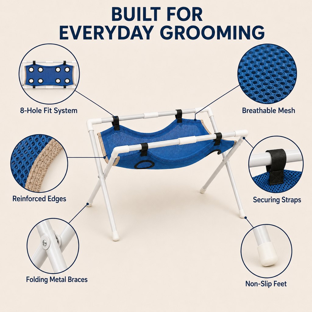 Malloren Freestanding Foldable Pet Grooming Hammock Stand for Easier At-Home Nail Trimming – Dogs & Cats