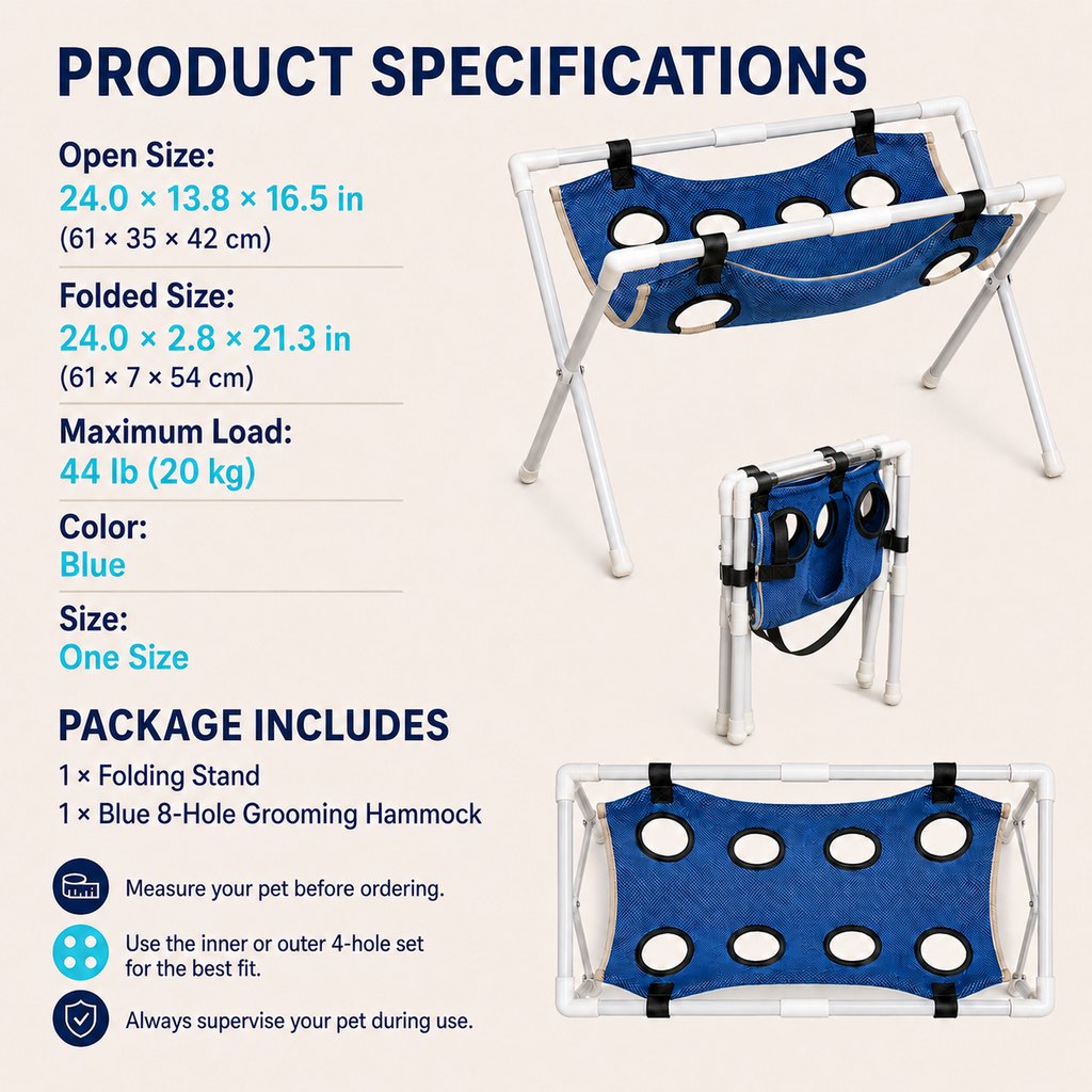 Malloren Freestanding Foldable Pet Grooming Hammock Stand for Easier At-Home Nail Trimming – Dogs & Cats