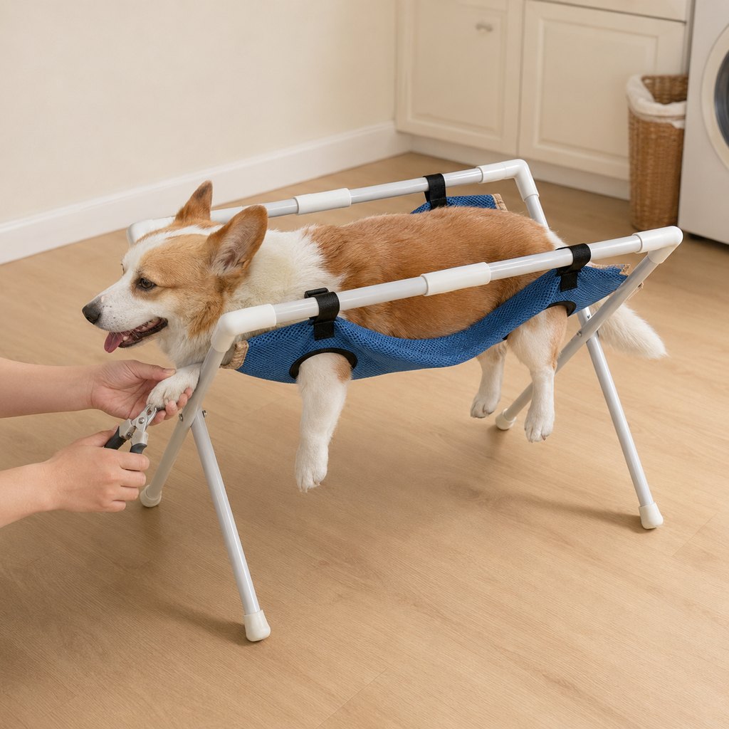 Malloren Freestanding Foldable Pet Grooming Hammock Stand for Easier At-Home Nail Trimming – Dogs & Cats