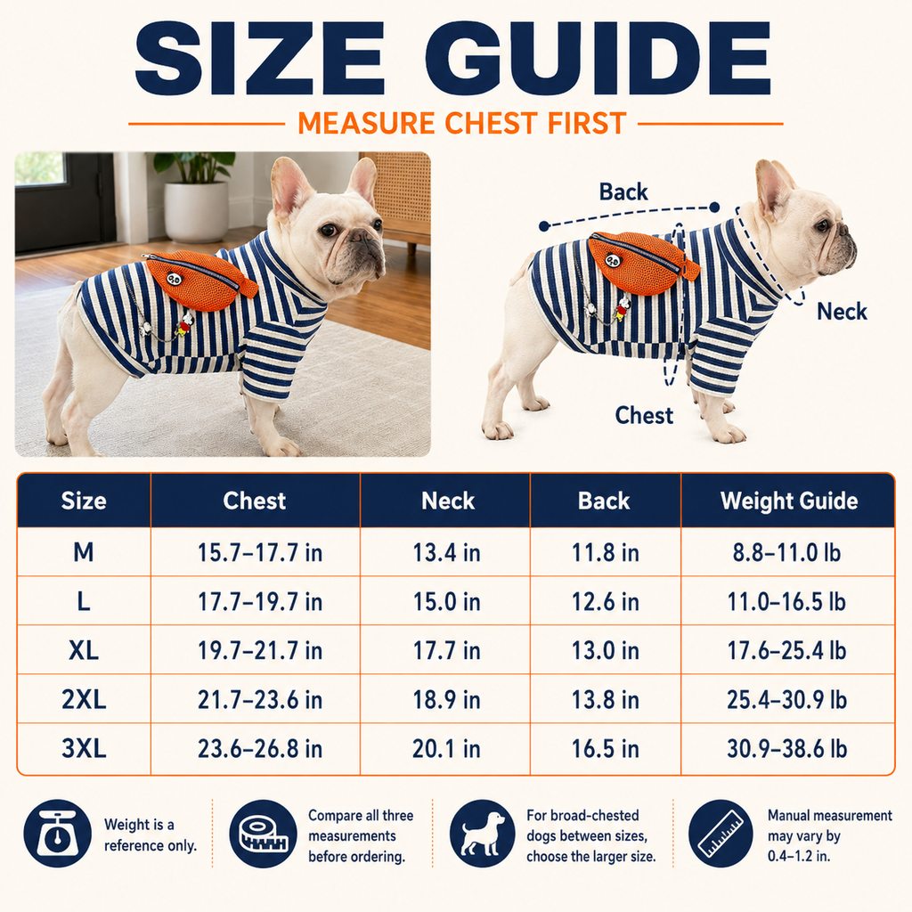 Malloren French Bulldog Striped Pocket Pullover for Cool Indoor Spaces & Easy Walks - Broad-Chest Sizing