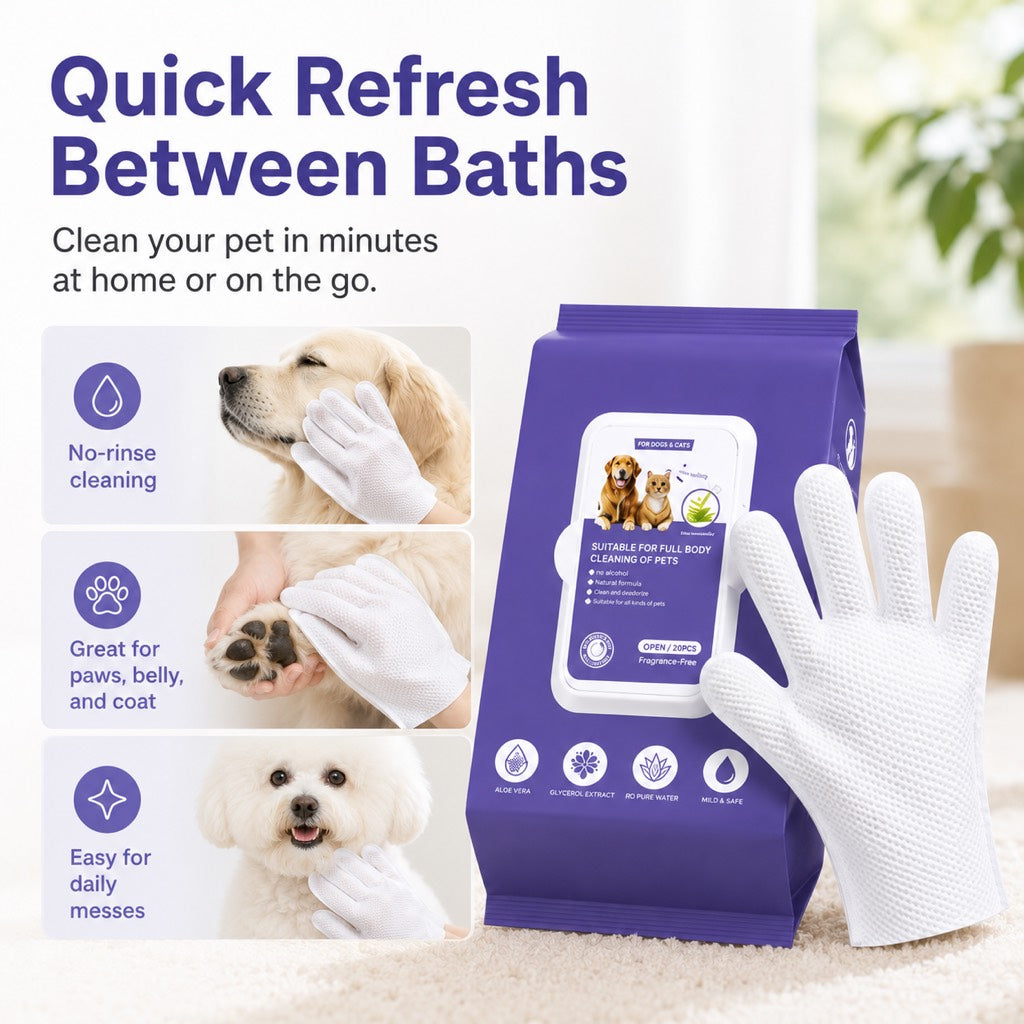 Malloren Frenchie Daily Grooming Kit for After-Walk & Between-Bath Care - Boar Bristle Brush + Rinse-Free Cleaning Gloves