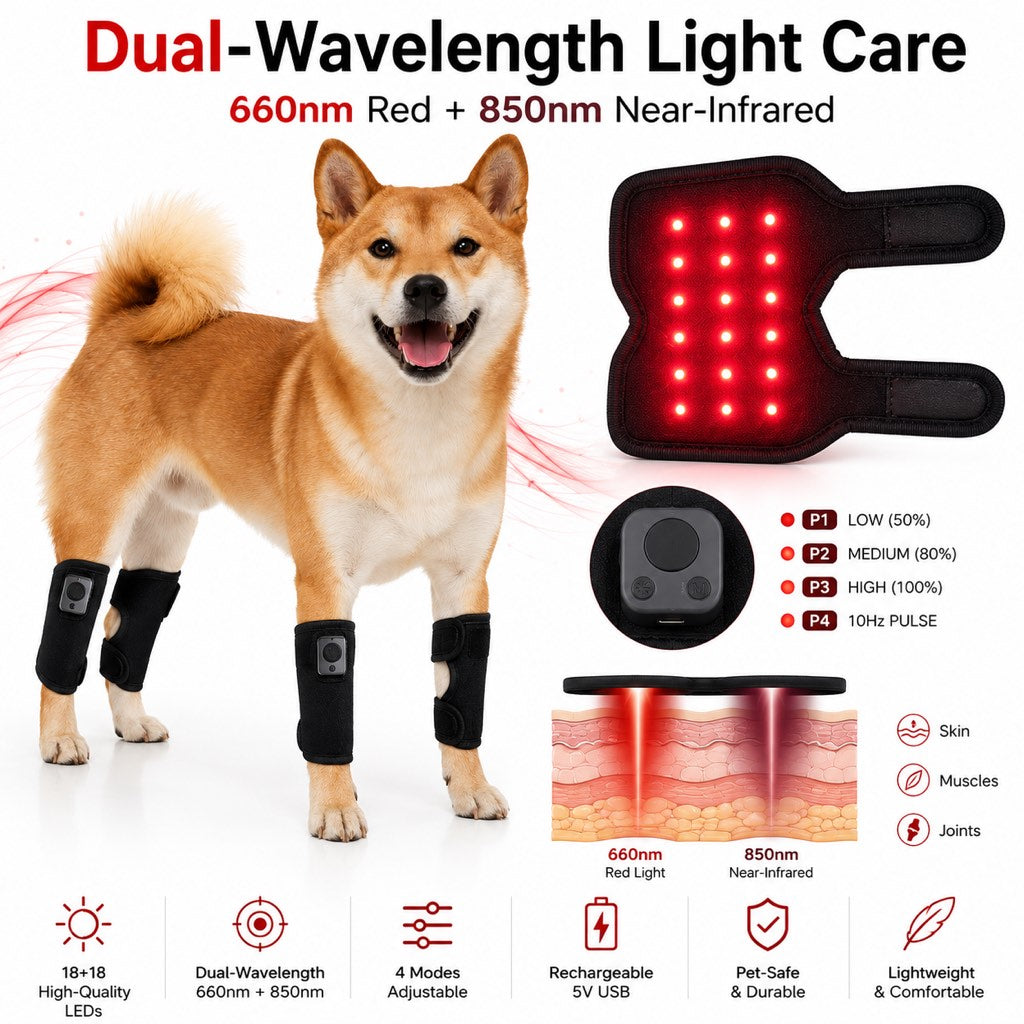 Malloren Rechargeable Red Light Therapy Dog Knee Wrap for Senior Dogs - At-Home Leg Comfort Support for Post-Walk Stiffness & Mobility Care