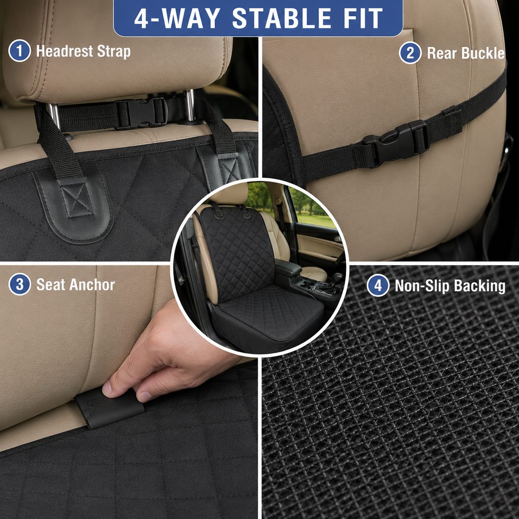 Malloren Front Seat Pet Car Seat Cover with Seat Belt Tether - Passenger Seat Protector